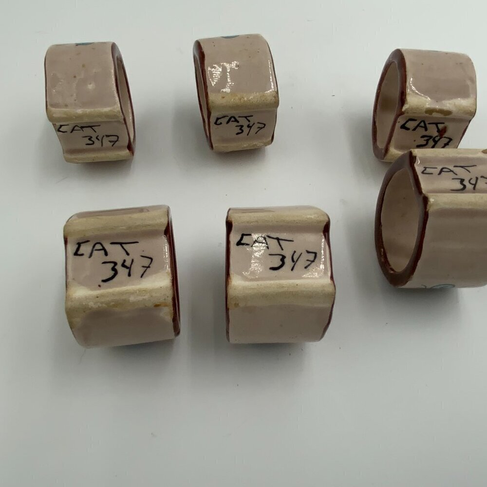 Set of 6 Vintage Signed Tonala Mexico Ceramic Napkin Rings Floral Hand Painted - Picture 10 of 10